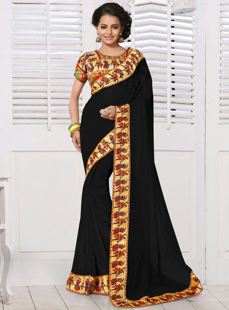 Black Georgette Saree With Blouse 76895