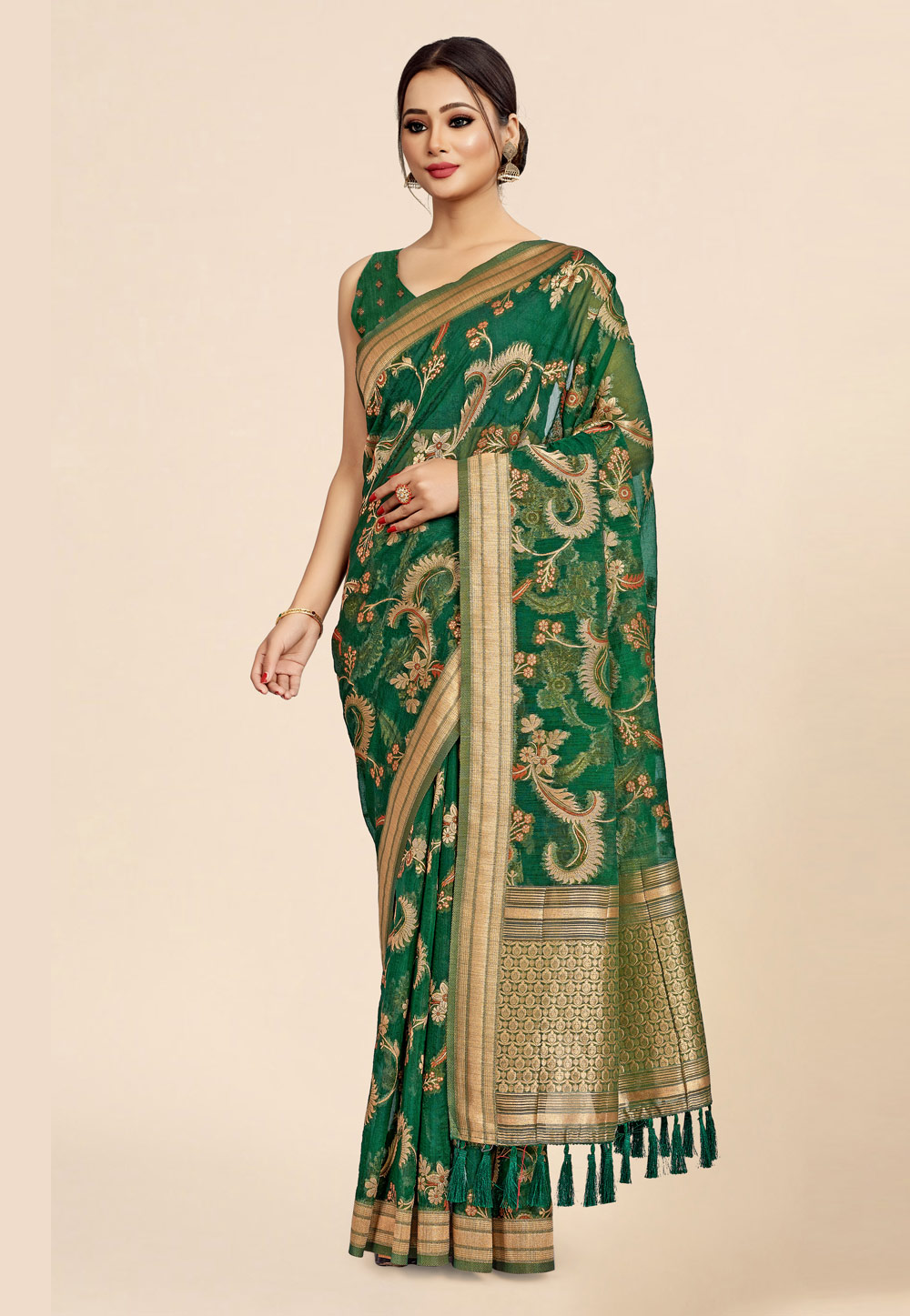 Green Viscose Saree With Blouse 260385