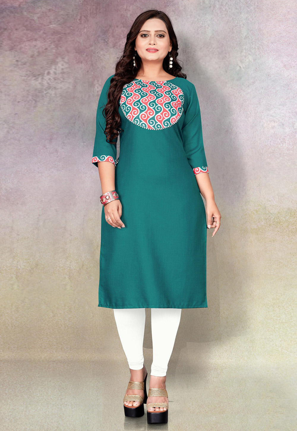 Sea Green Cotton Kurti 252295