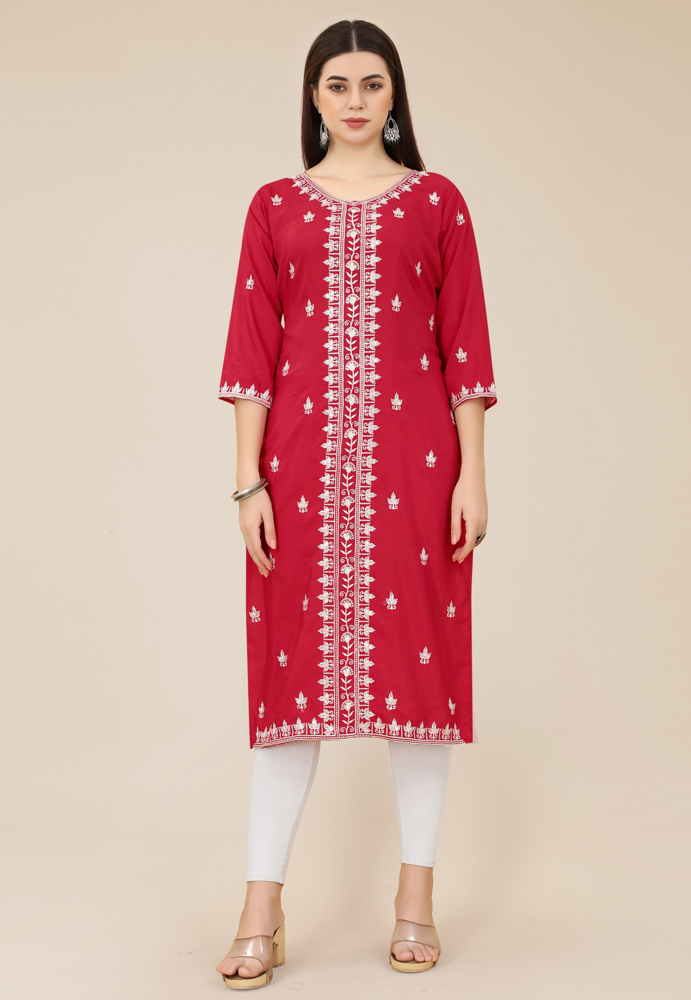 Red Soft Silk Kurti 266457