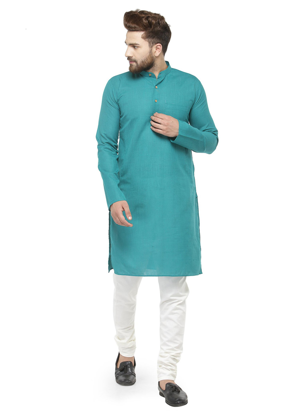 Turquoise Cotton Kurta Pajama 217320