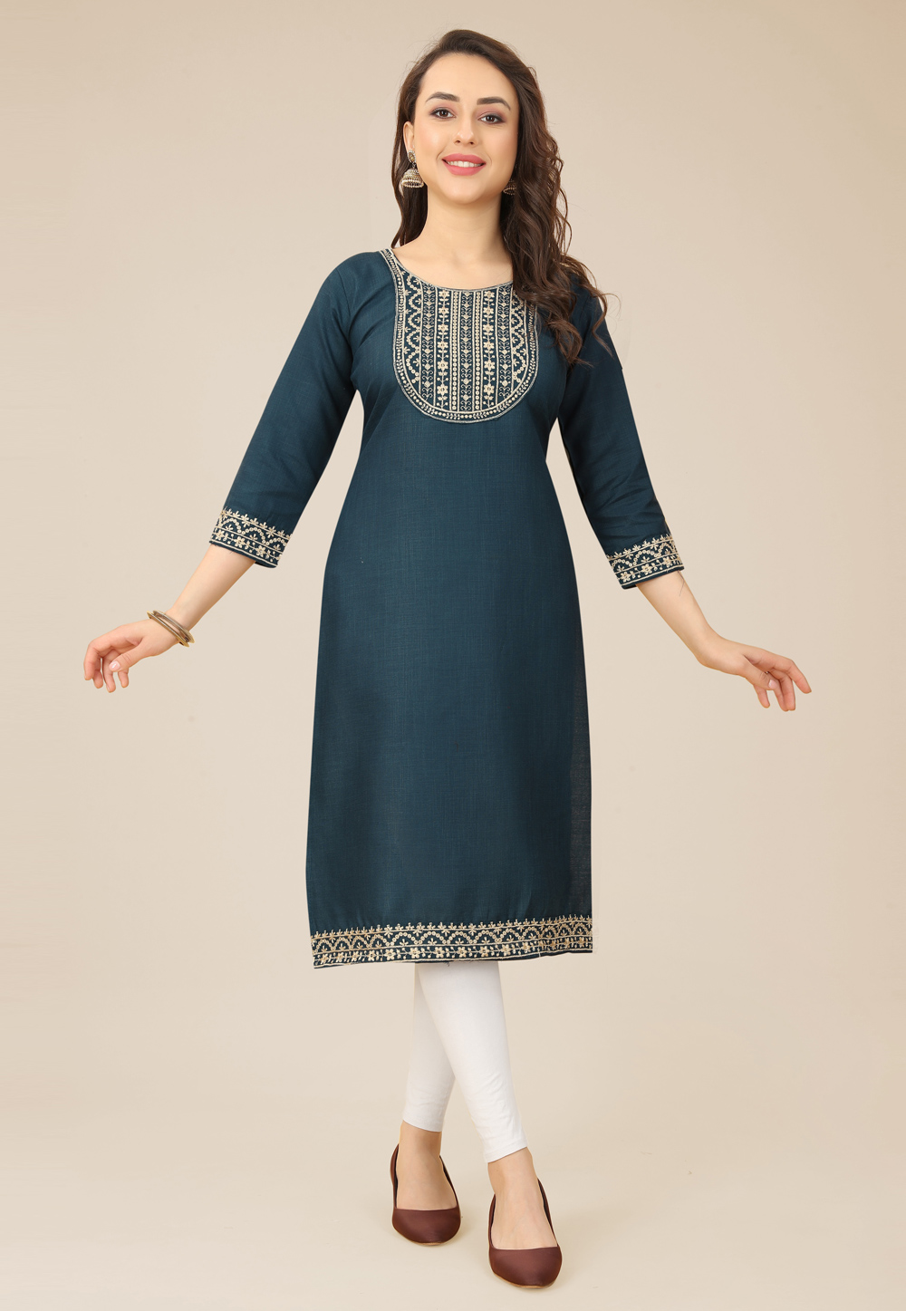 Teal Cotton Kurti 266653
