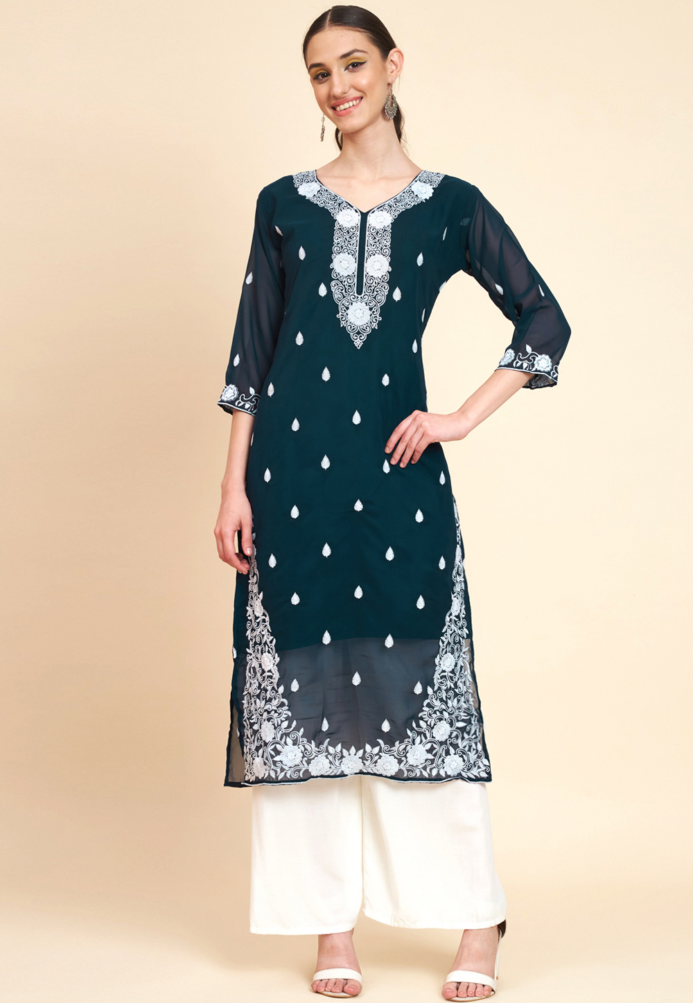 Teal Georgette Long Tunic 266666