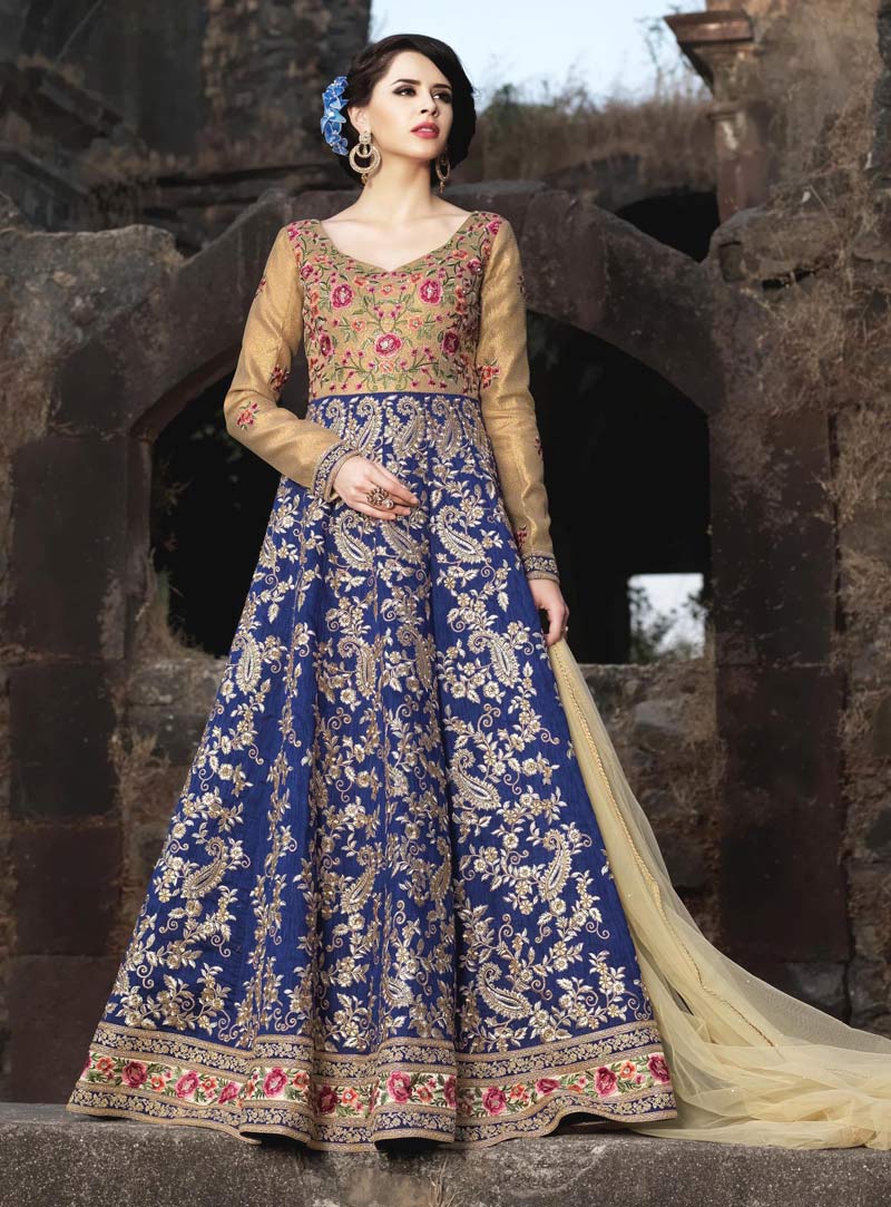 Blue Silk Floor Length Anarkali Suit 89981