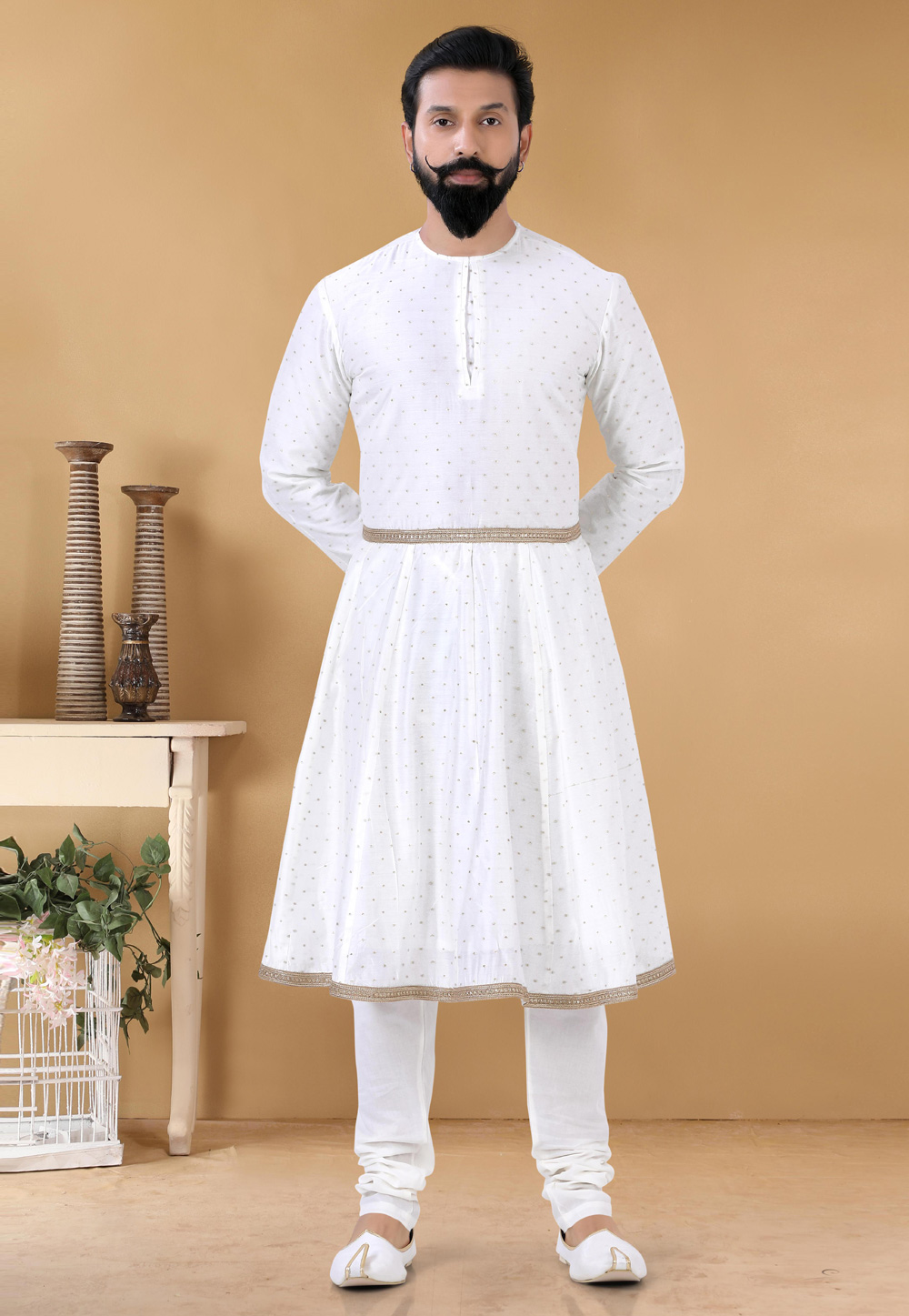 White Silk Kurta Pajama 254045