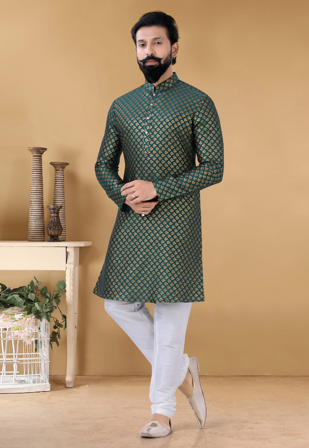 Green Silk Kurta Pajama 254053