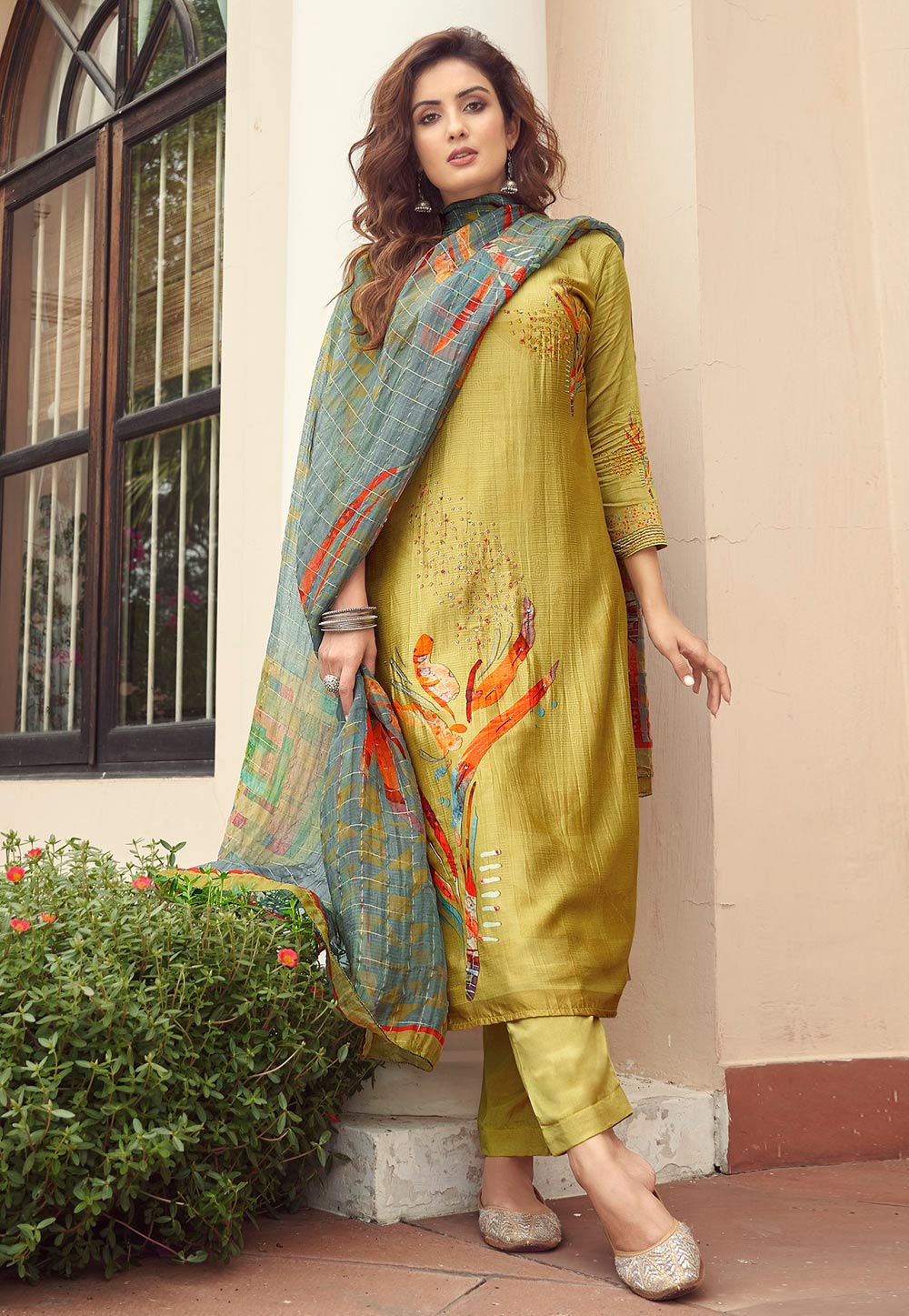Light Green Viscose Pant Style Suit 249364