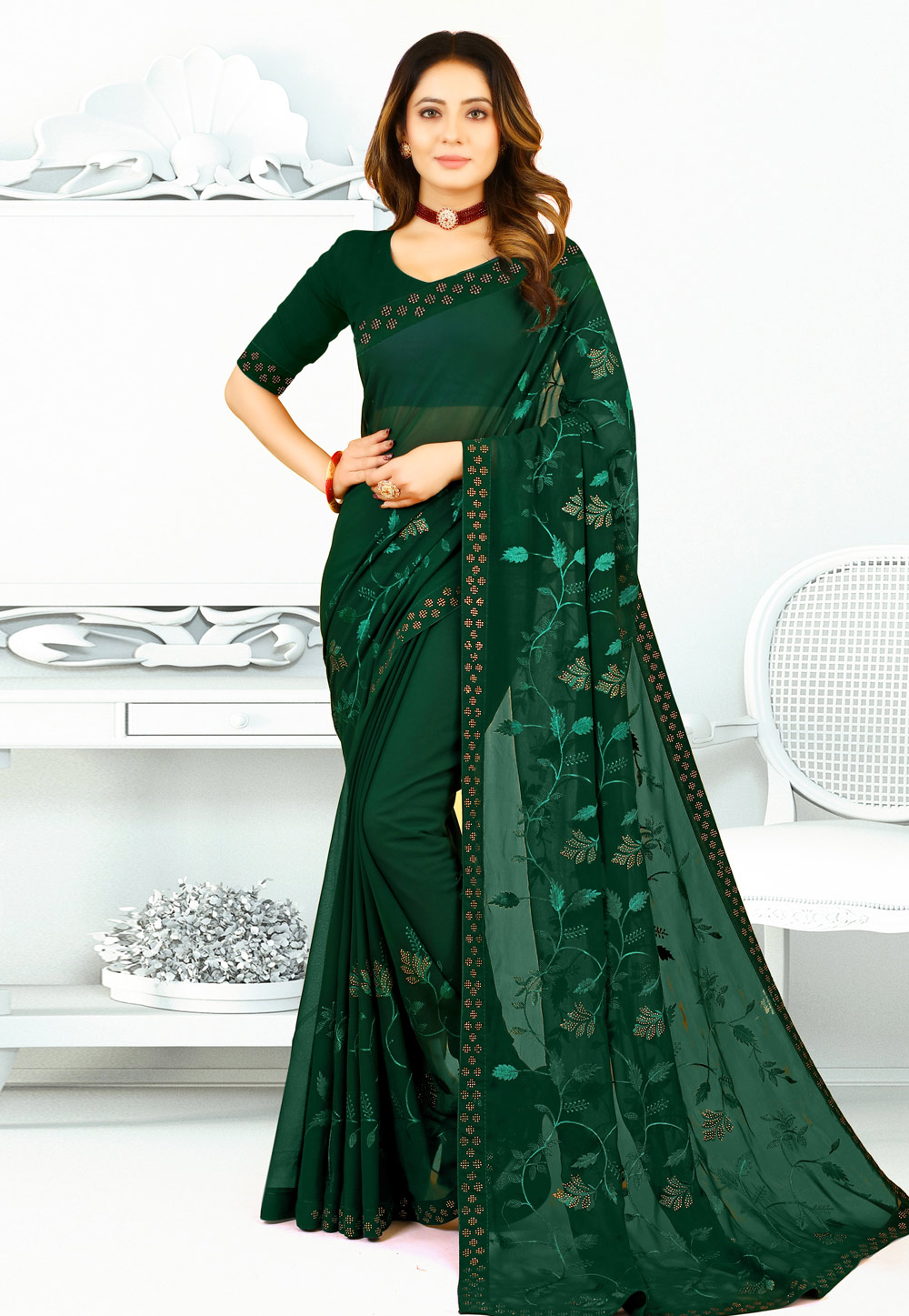 Green Georgette Saree With Blouse 261416