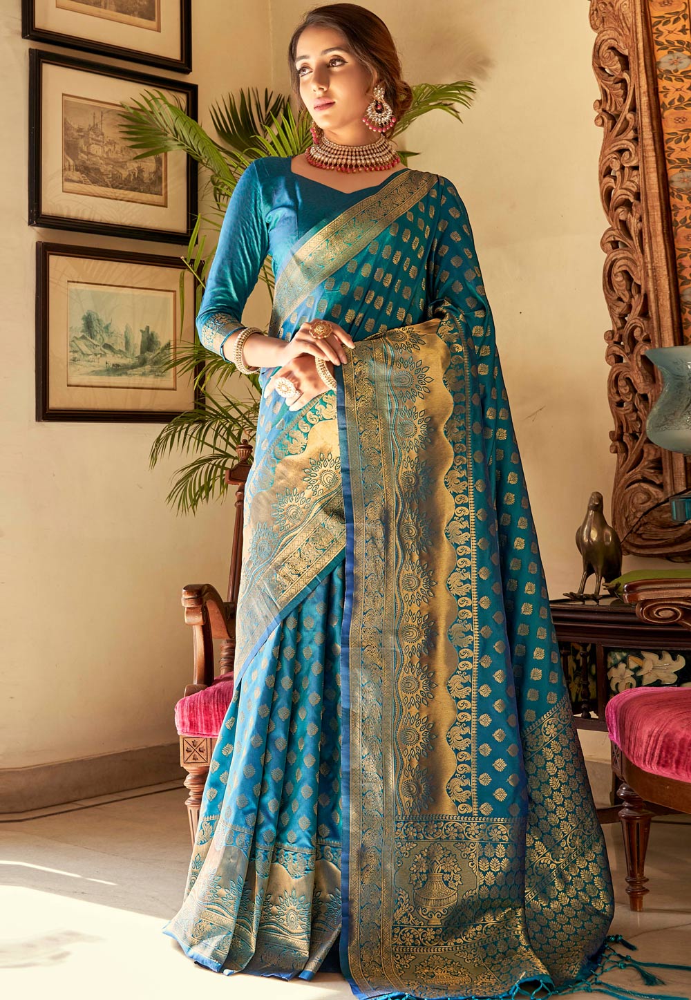 Turquoise Silk Festival Wear Saree 242448