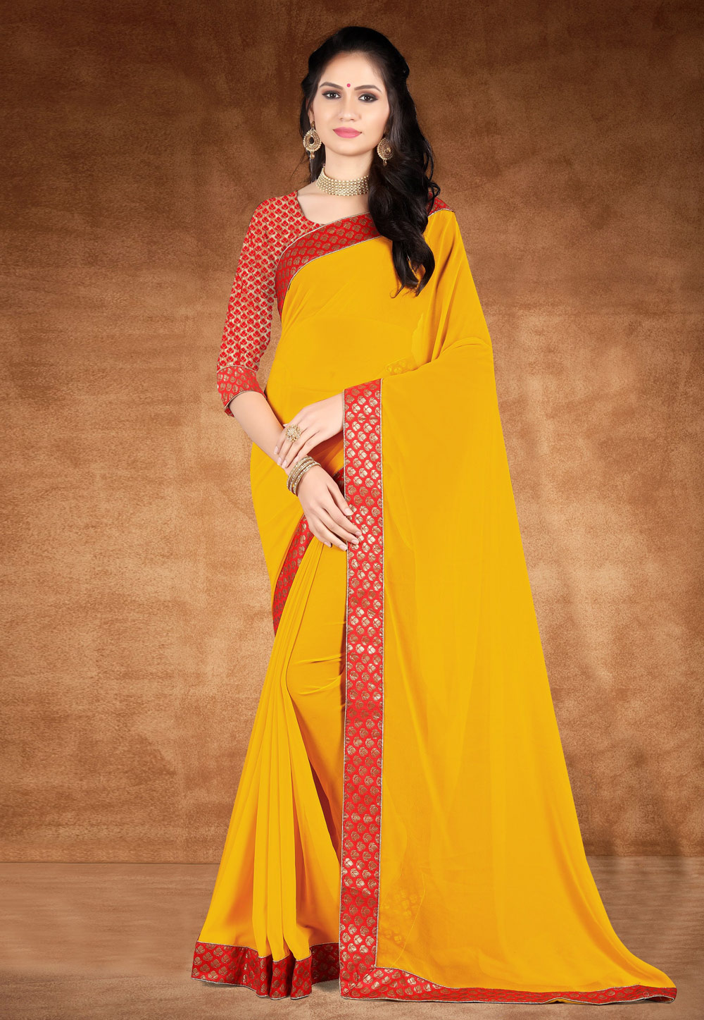 Yellow Faux Georgette Saree With Blouse 193512