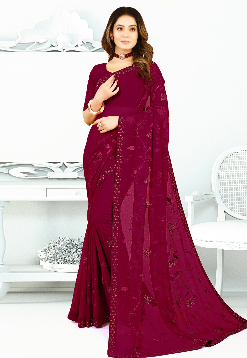 Magenta Georgette Saree With Blouse 261420