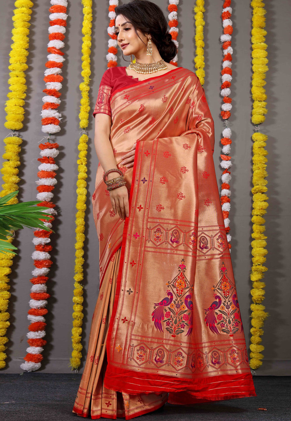 Red Banarasi Silk Saree With Blouse 254905