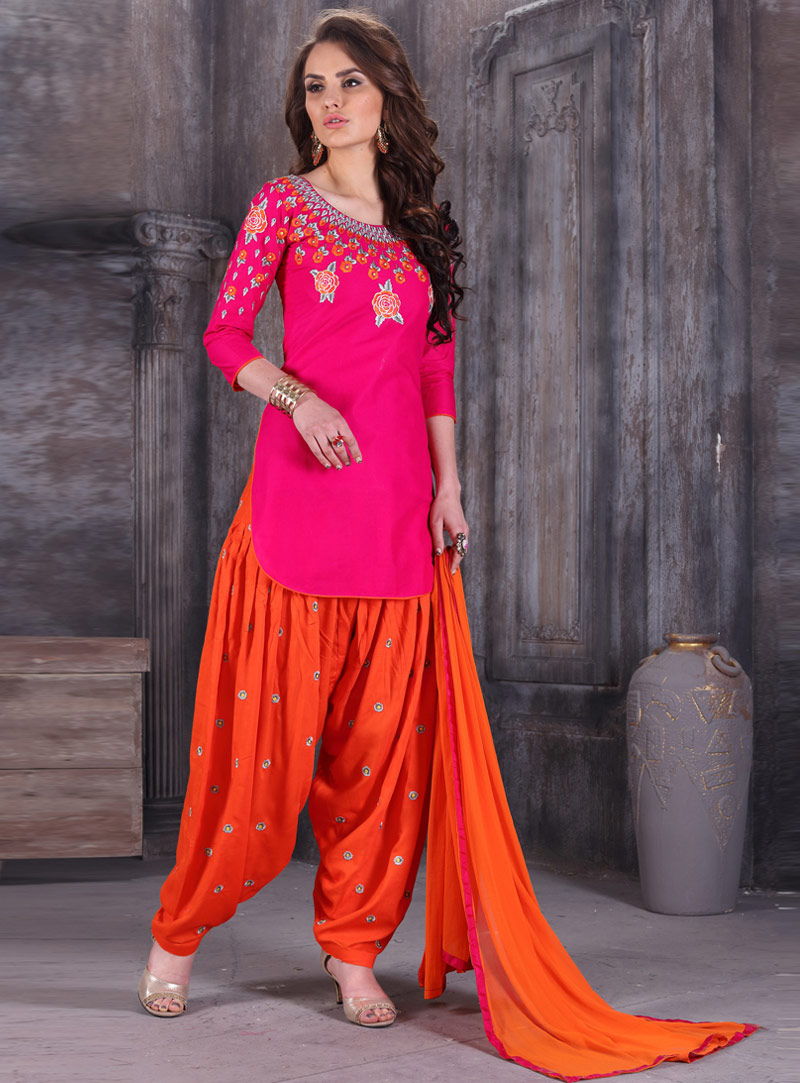 Magenta Cotton Punjabi Suit 85598
