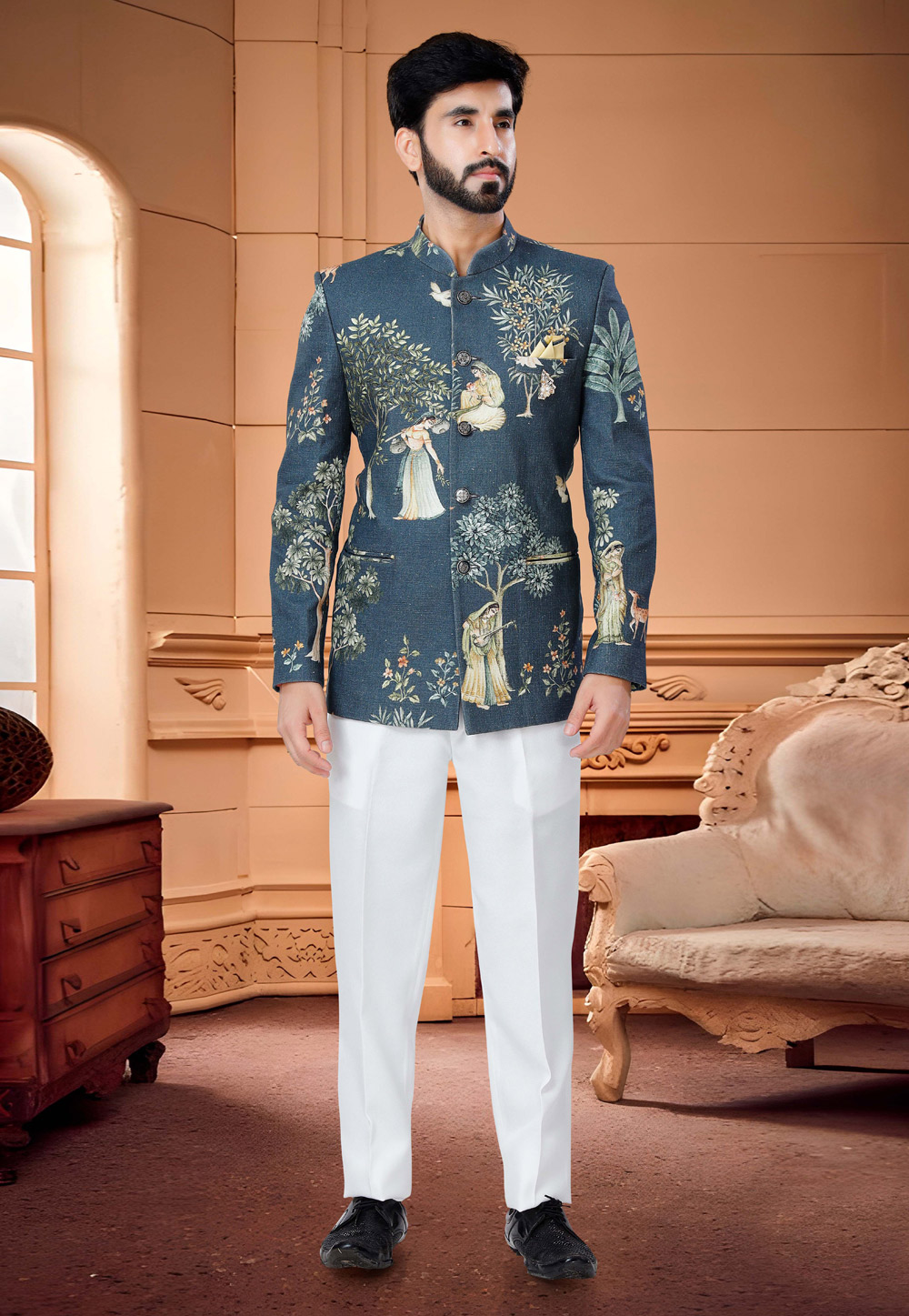 Blue Cotton Jodhpuri Suit 254856