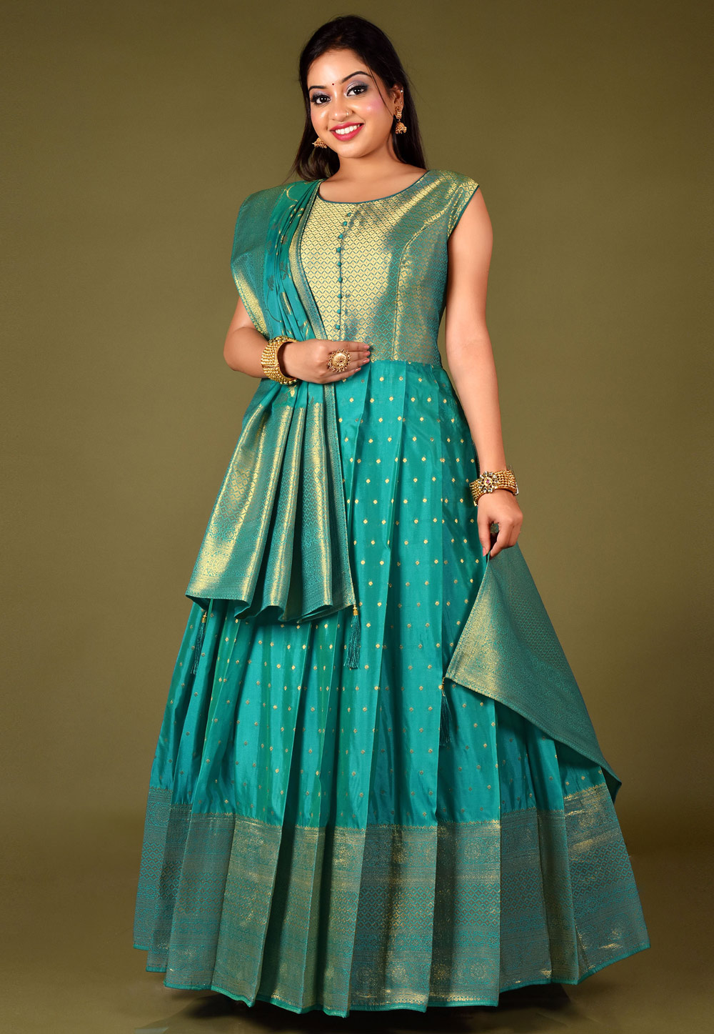 Teal Silk Floor Length Anarkali Suit 271841