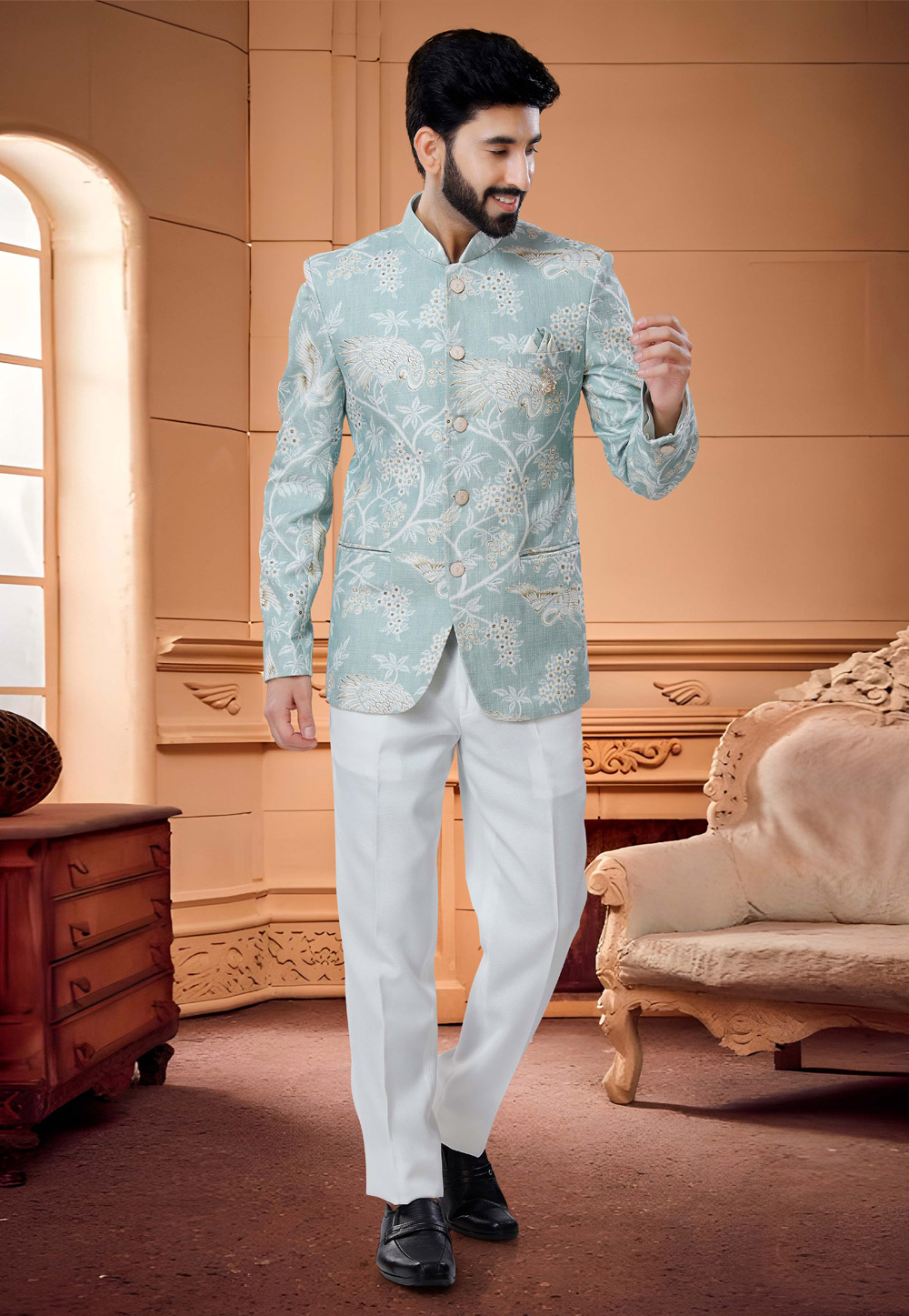 Sea Green Cotton Jodhpuri Suit 254864
