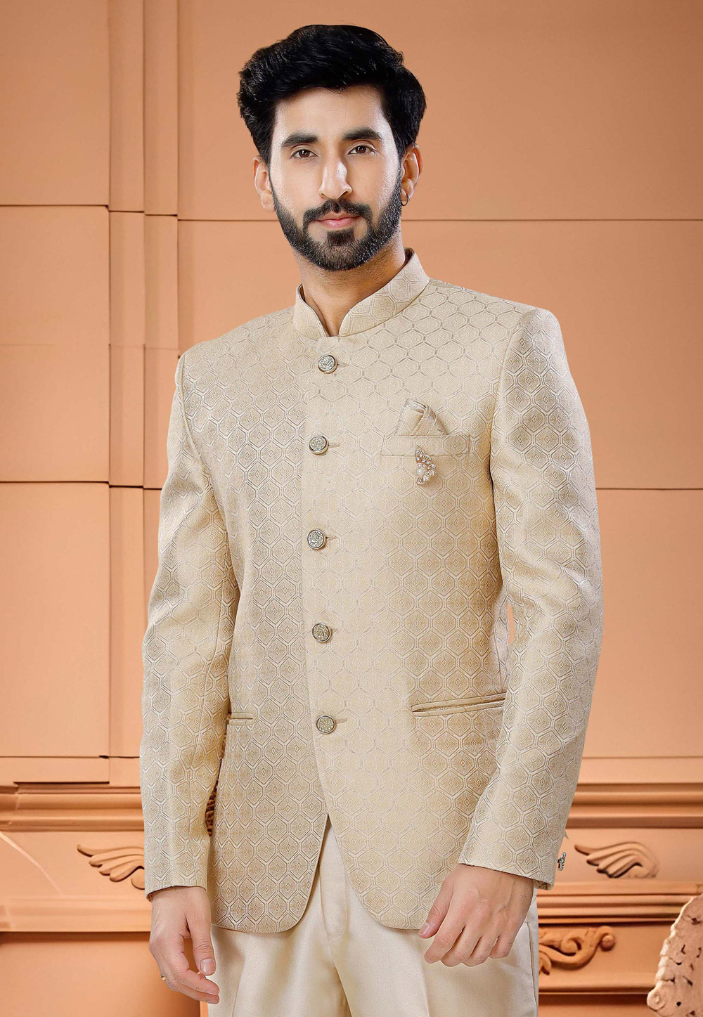 Men's 5 buttons jodhpuri suit -2 pc (Jacket, Pant) made from pure champagne  polyester viscose fabric. I… | Men stylish dress, African dresses men,  Wedding suits men