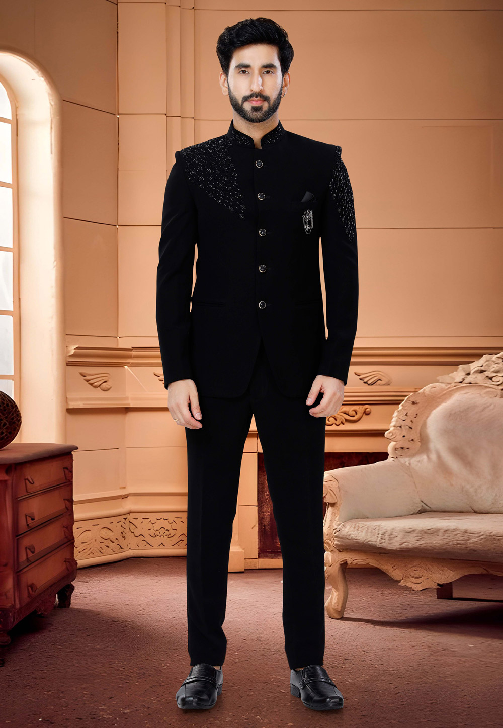 Black Rayon Jodhpuri Suit 254883