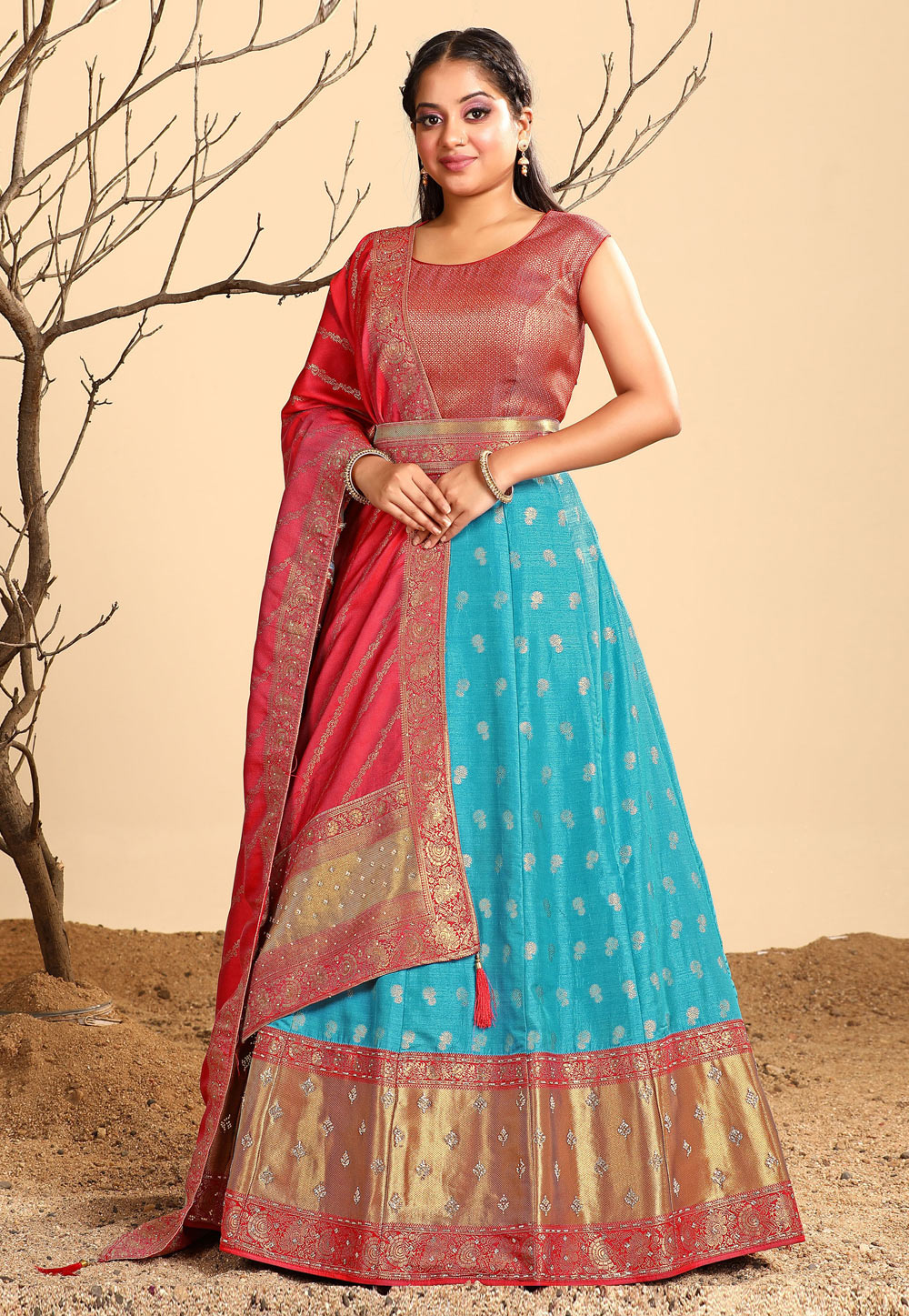 Sky Blue Silk Long Anarkali Suit 271850