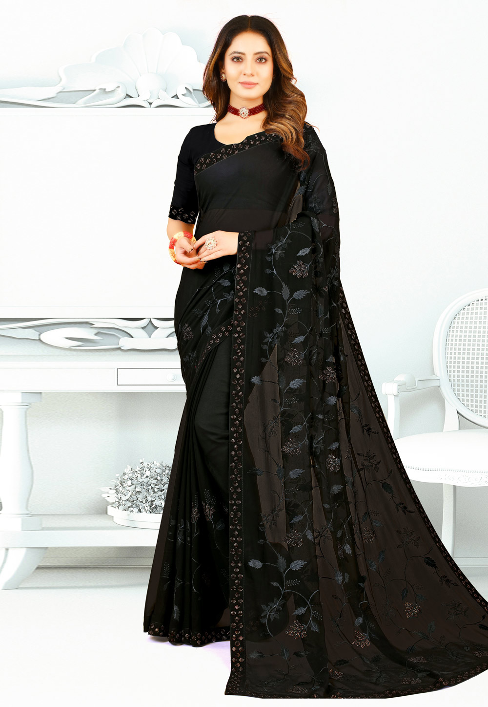 Black Georgette Saree With Blouse 261422