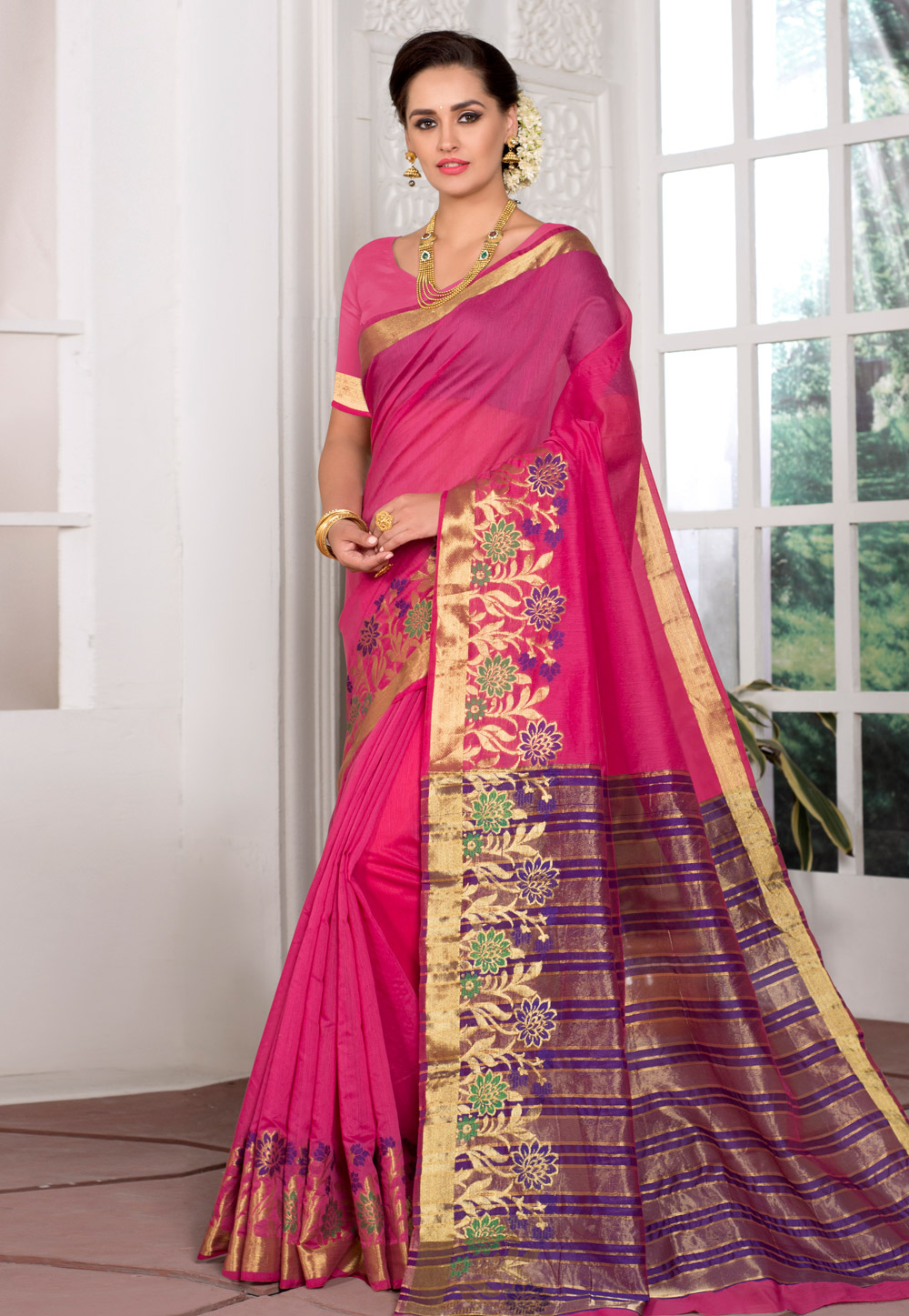 Pink Cotton Silk Saree With Blouse 209696