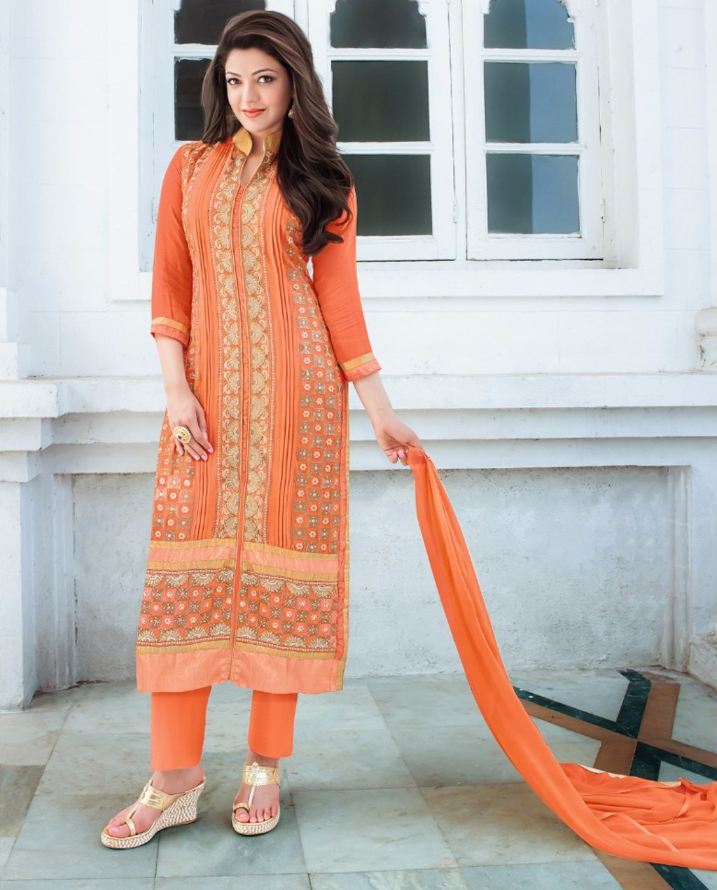 Kajal Aggarwal Orange Georgette Pakistani Style Suit 57957