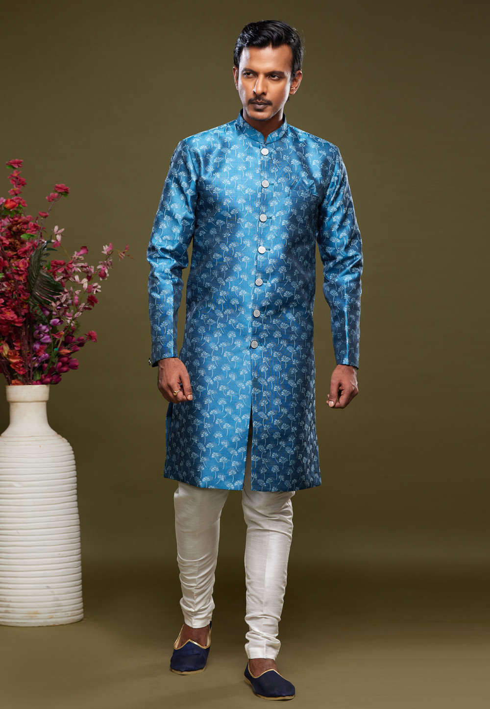 Teal Banarasi Jacquard Indo Western Suit 273456