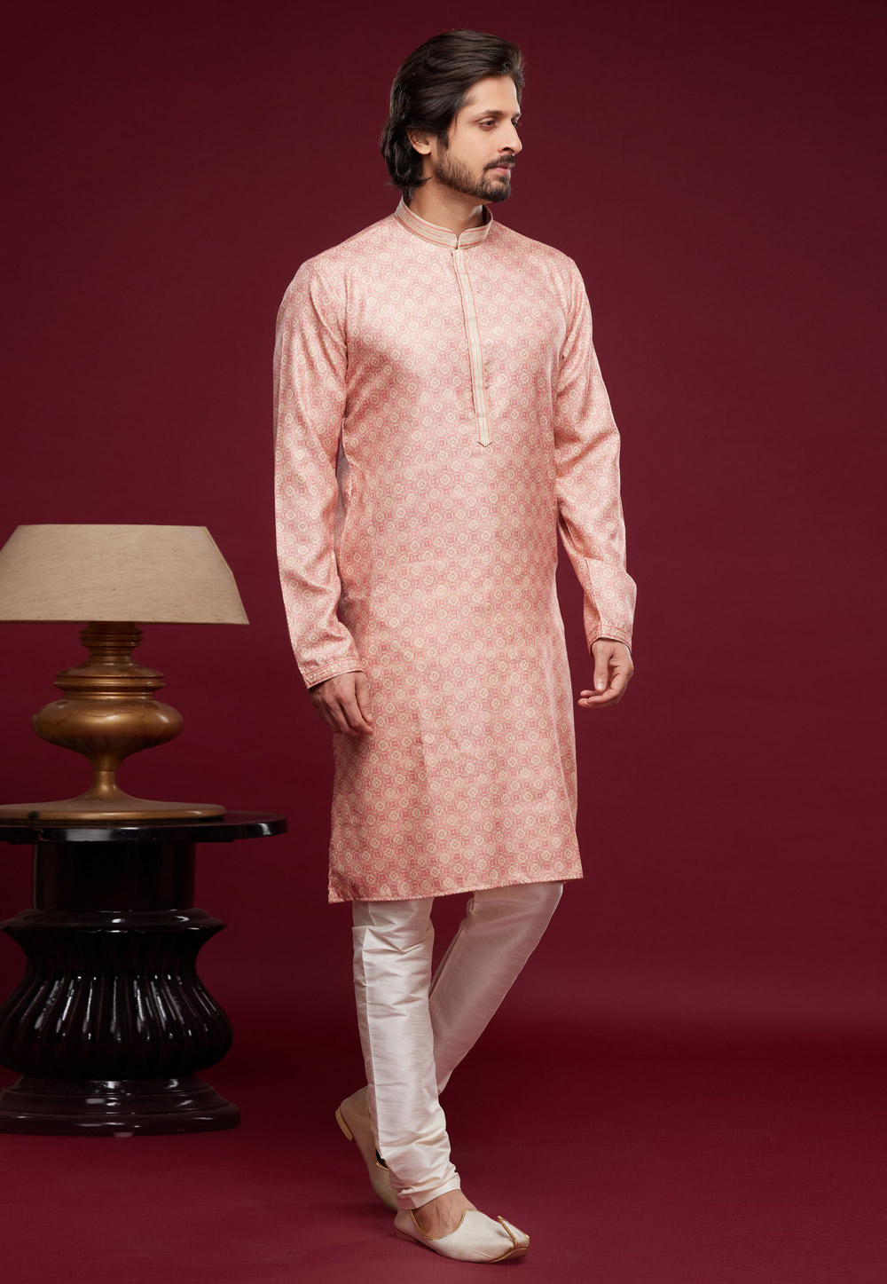 Pink Art Silk Kurta Pajama 273590