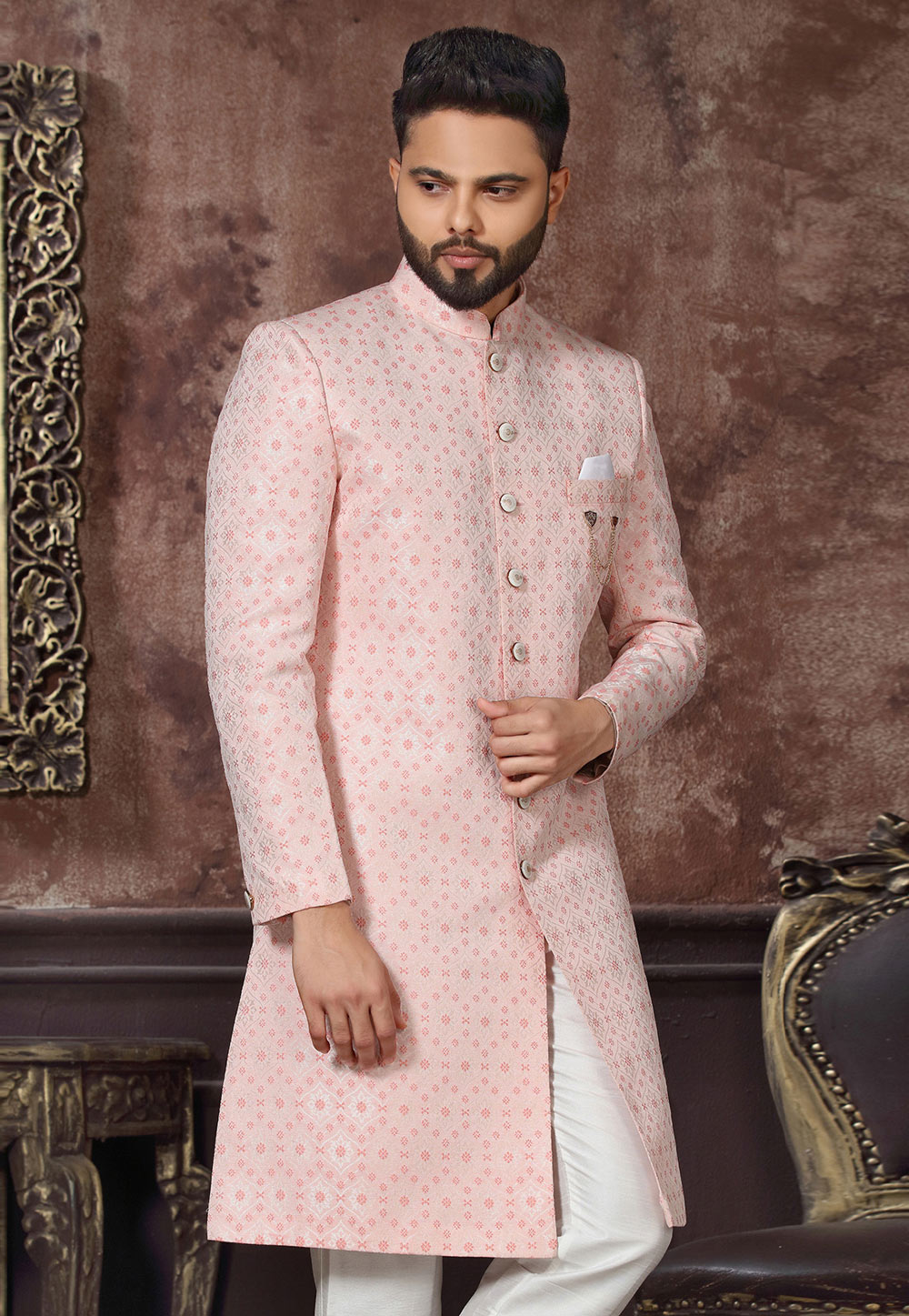 Pink indo 2024 western sherwani