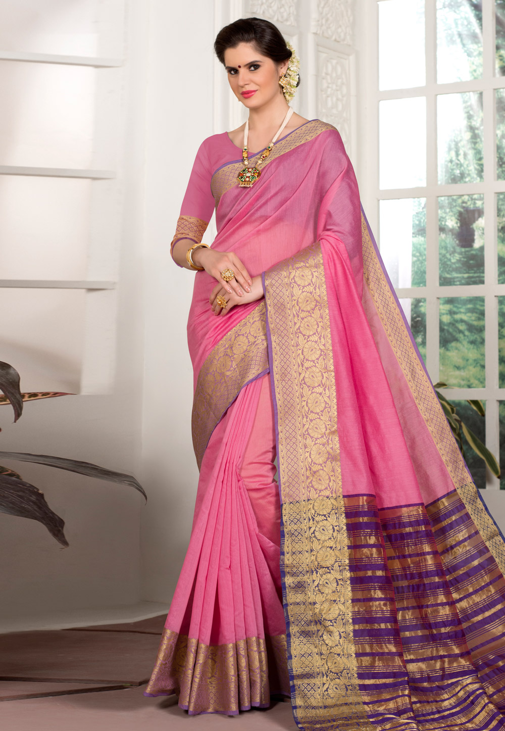 Pink Cotton Silk Festival Wear Saree 209699