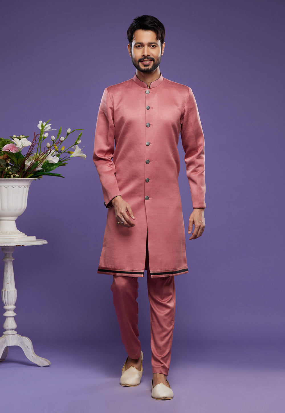 Peach Art Silk Indo Western Suit 275017