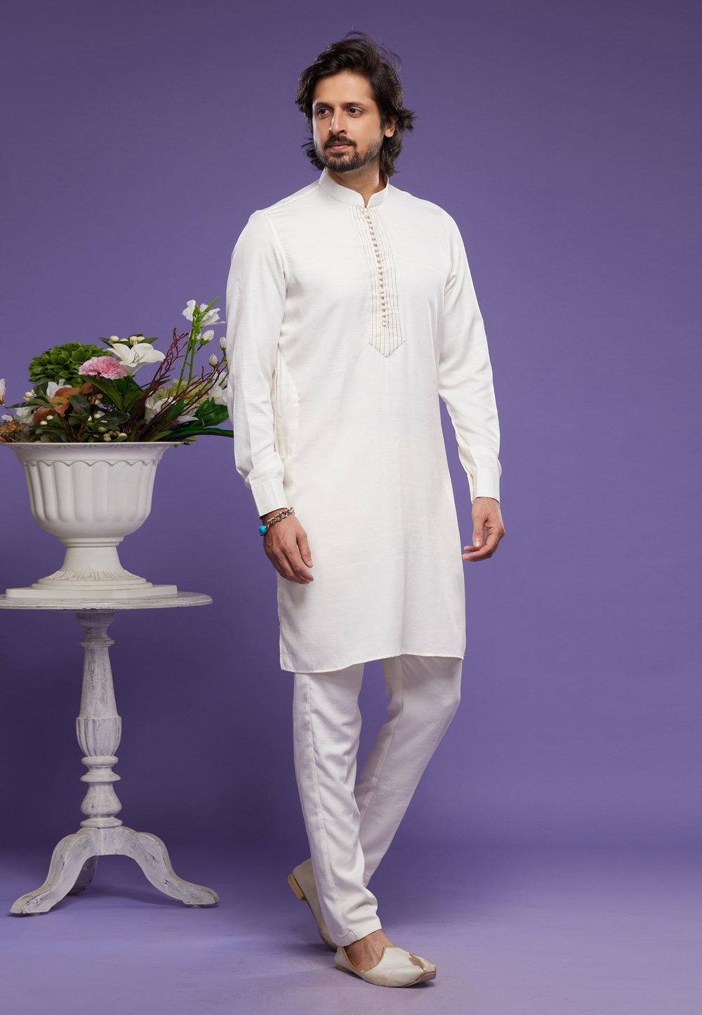 White Art Silk Kurta Pajama 275025
