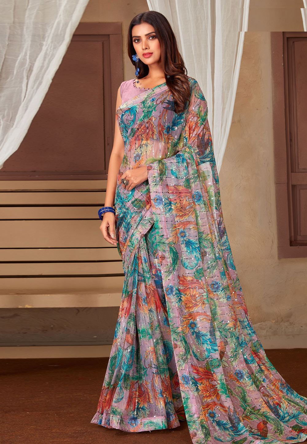 Multicolor Soft Net Saree With Blouse 254829