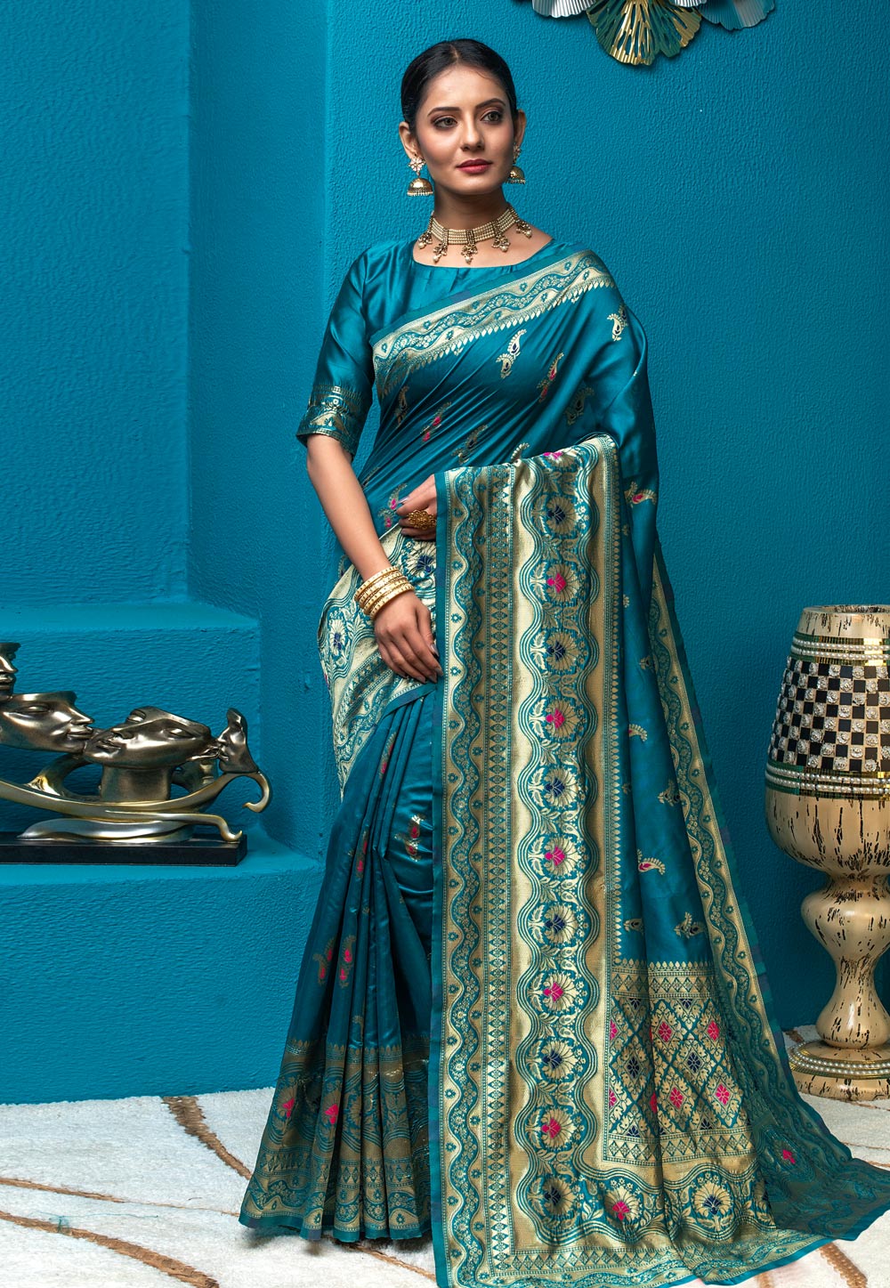Blue Banarasi Silk Saree With Blouse 228348