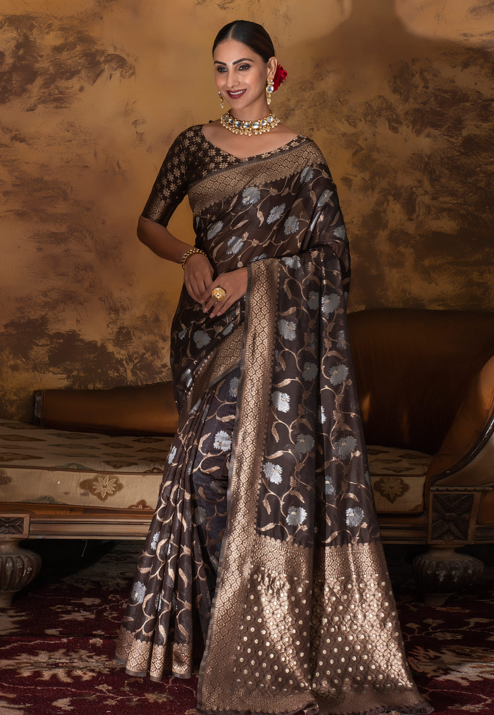Brown Cotton Saree With Blouse 242546