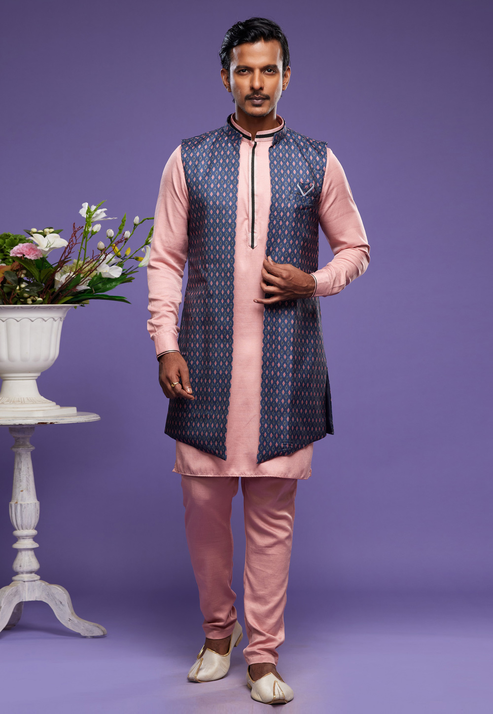 Light Pink Art Silk Kurta Pajama With Jacket 274999