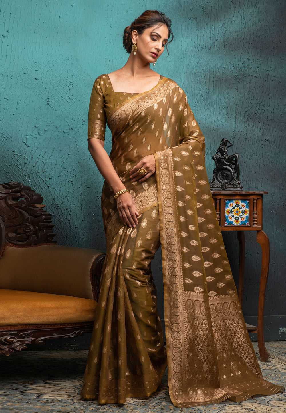 Brown Cotton Saree With Blouse 242769