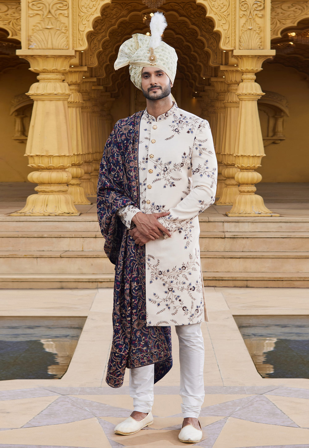 Traditional Indian Men's Sherwani with Georgette Top and Art Silk