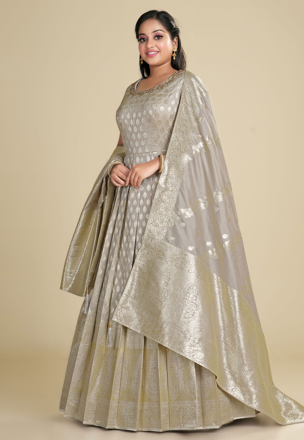 Grey Silk Floor Length Anarkali Suit 271861