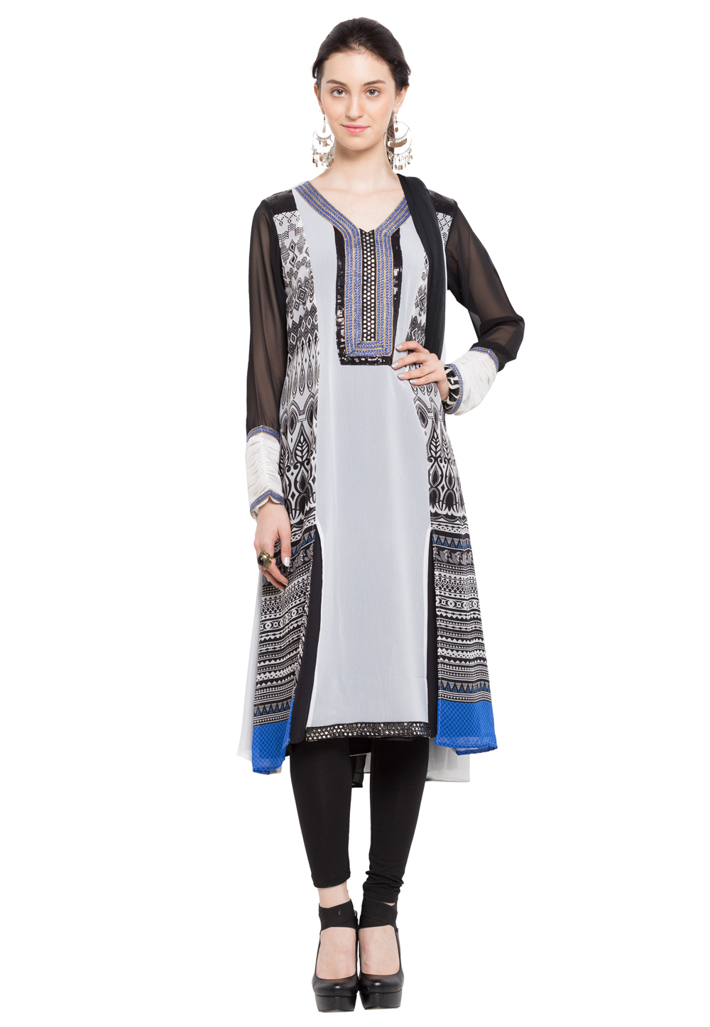 Grey Faux Georgette Readymade Churidar Suit 230340