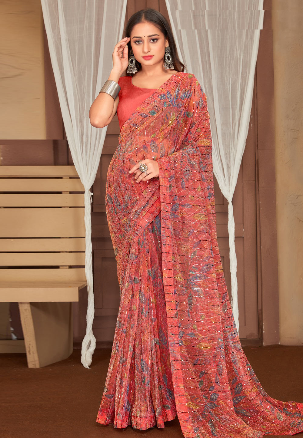 Peach Soft Net Saree With Blouse 254835