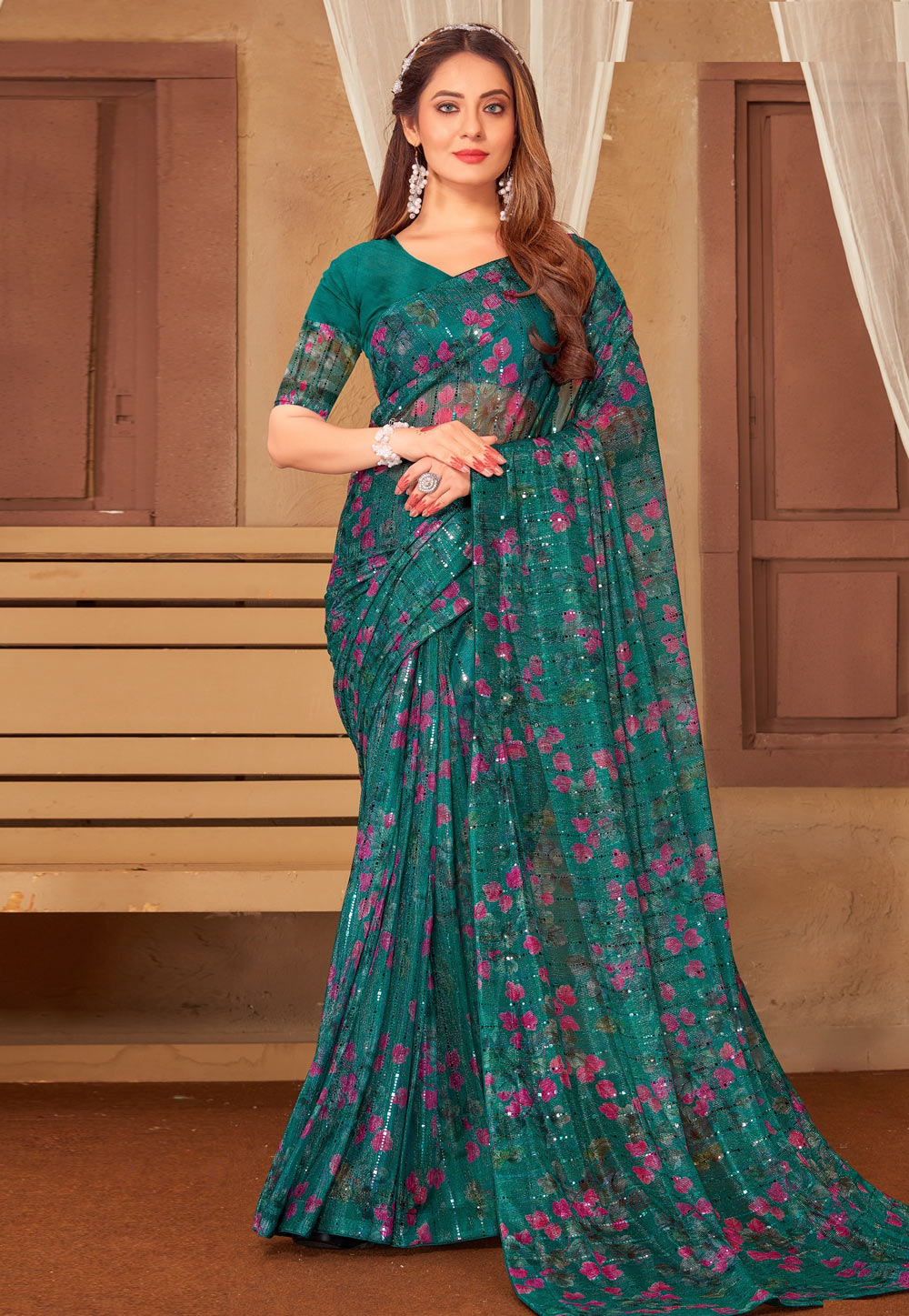 soft organza silk party wear printed saree collection Catalog