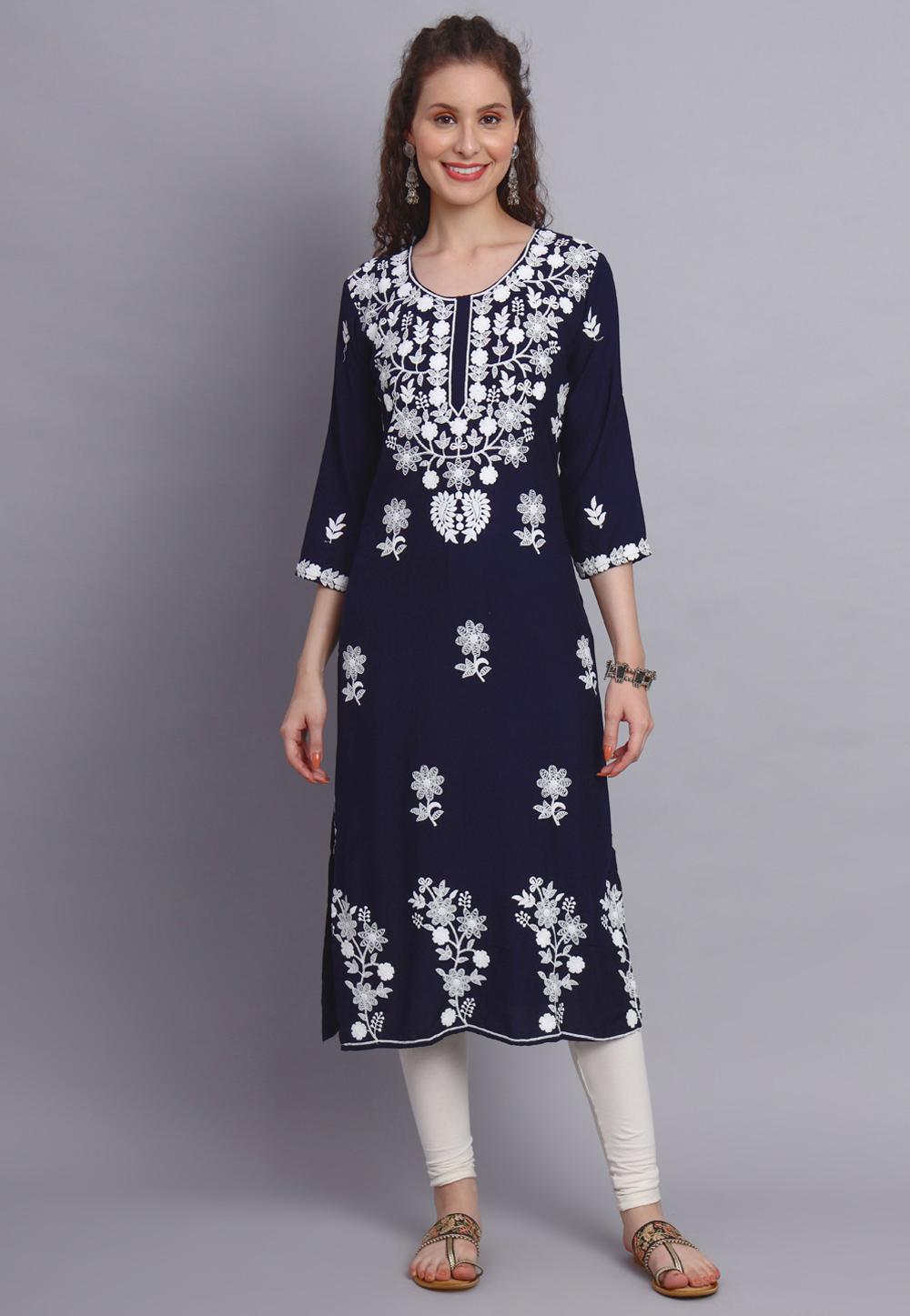 Navy Blue Rayon Long Tunic 271335