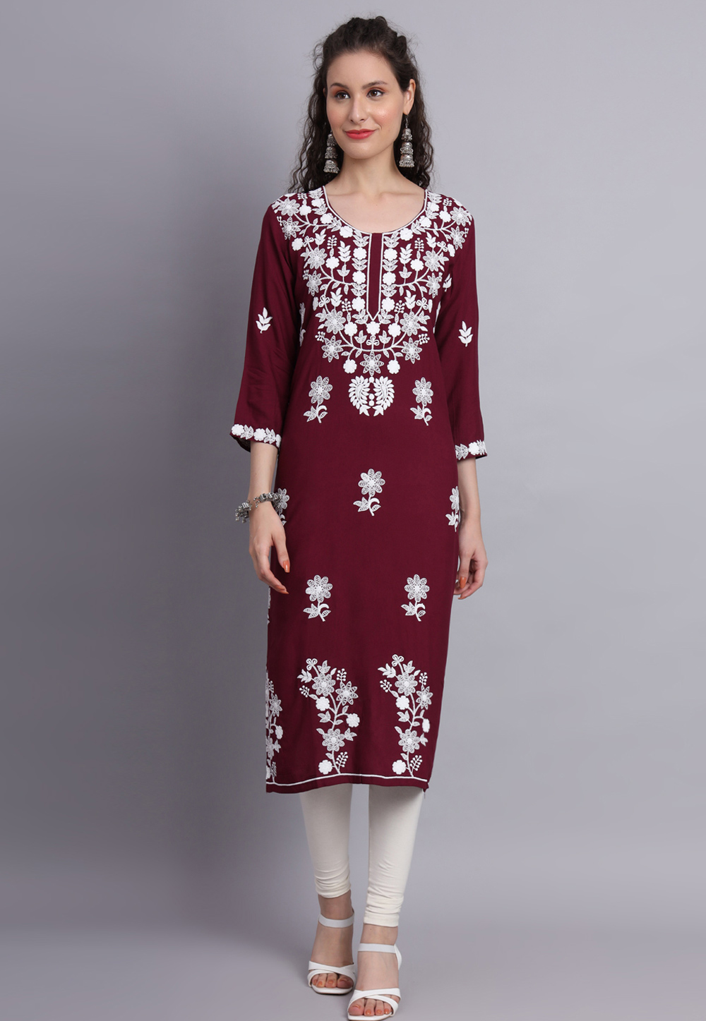 Maroon Rayon Long Kurti 271336