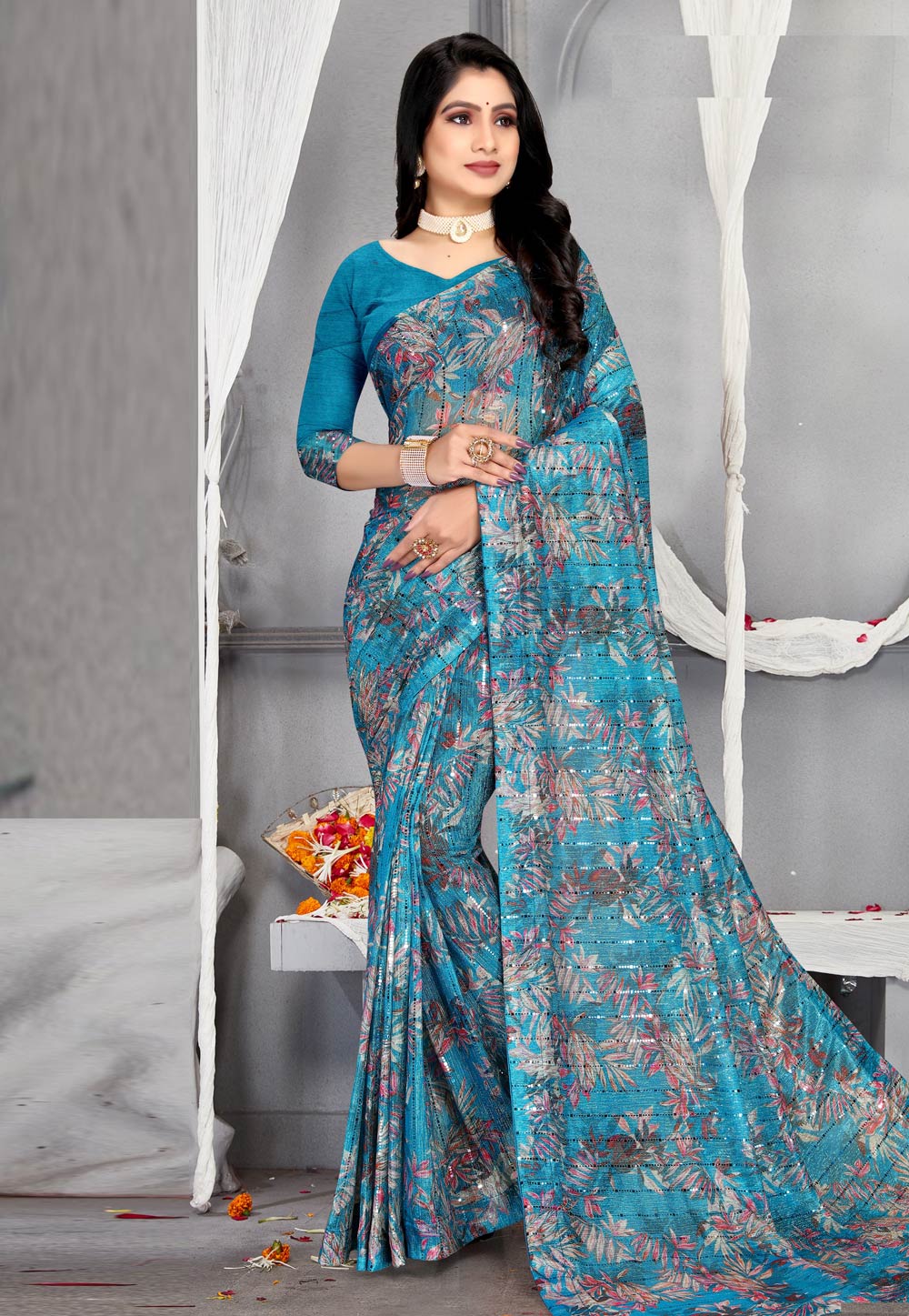 Turquoise Soft Net Saree With Blouse 254837