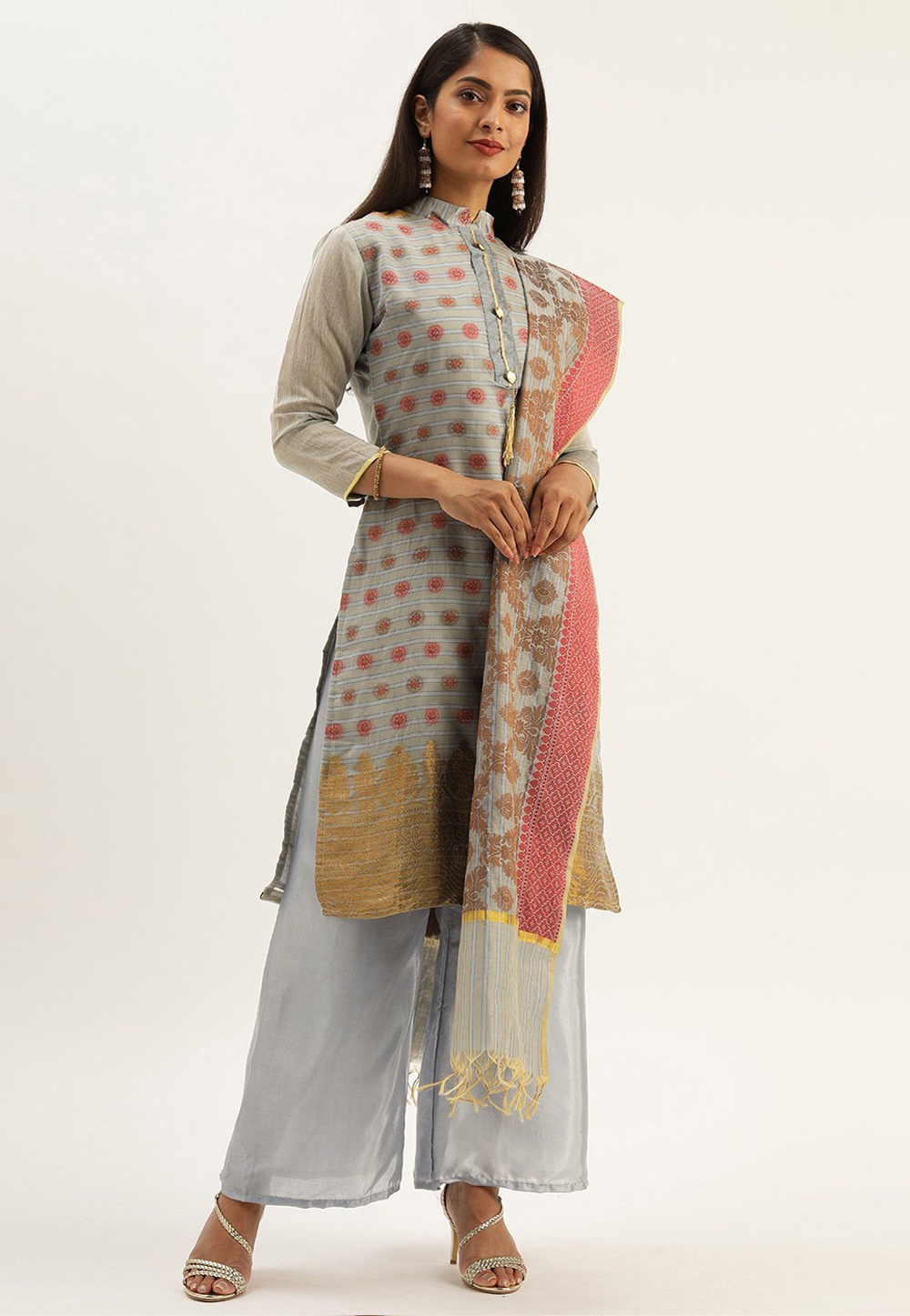 Grey Silk Kameez With Palazzo 218087