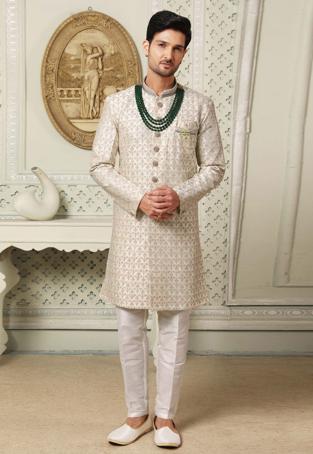Cream Art Silk Indo Western Suit 255632