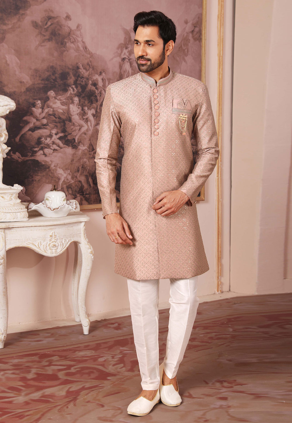 Pink Art Silk Indo Western Suit 255645