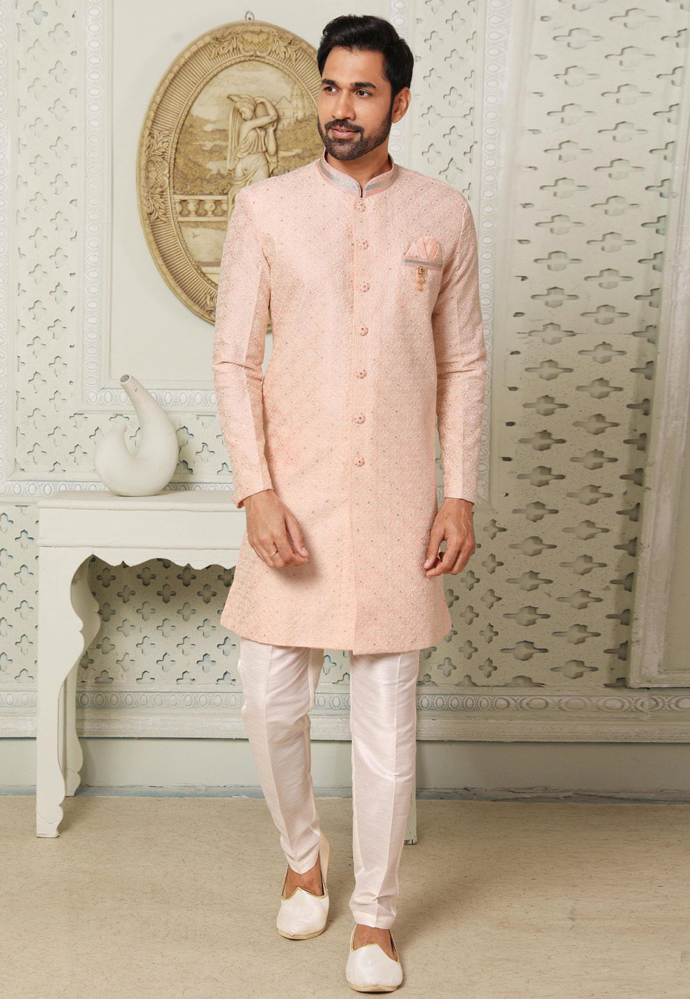 Pink Art Silk Indo Western Suit 255660