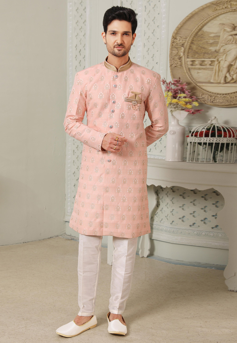 Pink Art Silk Indo Western Suit 255664
